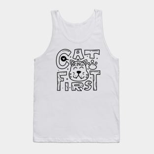 Cat First doodle typography Tank Top